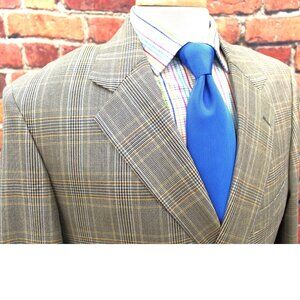 42 L- ALAN FLUSSER SILK/WOOL SPORT COAT BLACK & TAN GLEN PLAID